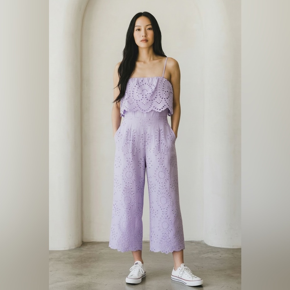 mi ami Lavender Eyelet Ruffle Jumpsuit